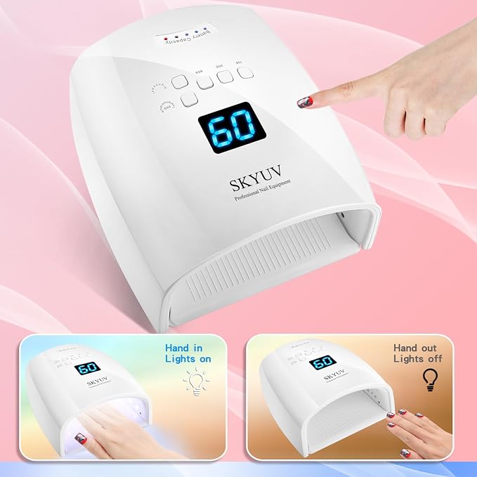 Rechargeable Faster Drying UV LED Nail Lamp, LED Nail Dryer Gel Polish Light Nail Polish Curing LED Nail Dryer Automatic Sensor Professional Nail Light Suitable for Fingernails and Toenails