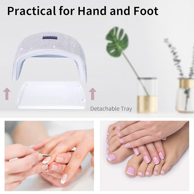 48W Cordless UV LED Nail Lamp,Rechargeable Gel Nail Dryer with Handle Nail Art Manicure Tools for Home and Salon (Pearl Diamond)