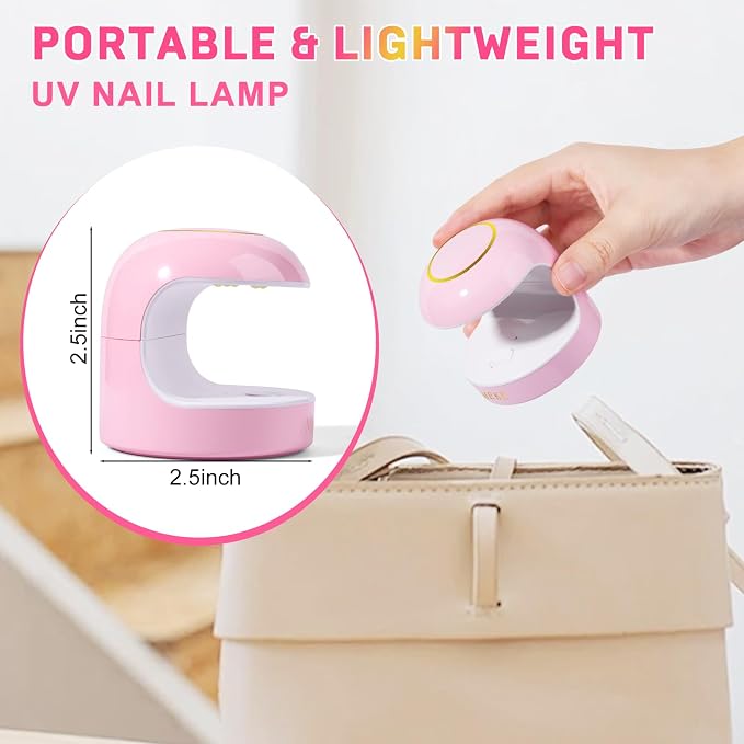 MEKK Mini Nail Lamp, 18W Cordless Single Finger UV Light for Gel Nails | Flash Cure, Portable for Travel/Home, UV Light for Detail Work, Auto-Sensor 4 Timers, Ideal for Beginners & Pros-Pink
