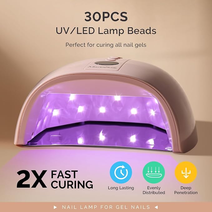 MelodySusie Full-Hand Cordless UV LED Nail Lamp P-Plus30GT with Metal Base | 48W Even Curing, 30/60/99s Timers, 30 Beads, Gel Polish, Builder and Extension gel, for Nail Professionals in Salons