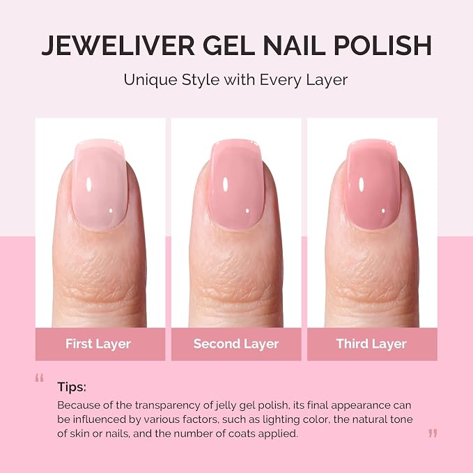 MelodySusie Jeweliver Jelly Gel Nail Polish, 0.5Fl.oz Classic Nude Pink Gel Polish Soak Off UV LED Light Cure Gift for Women Manicure Nail Art DIY at Home B6649