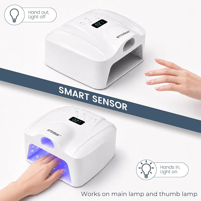 Dual Port UV LED Nail Lamp with Thumb Slot, 72W UV Light for Gel Nails | Professional Gel Polish Finger Lamp, 78 LEDs, Auto Sensor, 4 Timers, LED Display, Salon Home, Non-rechargeable, ComeUV L8