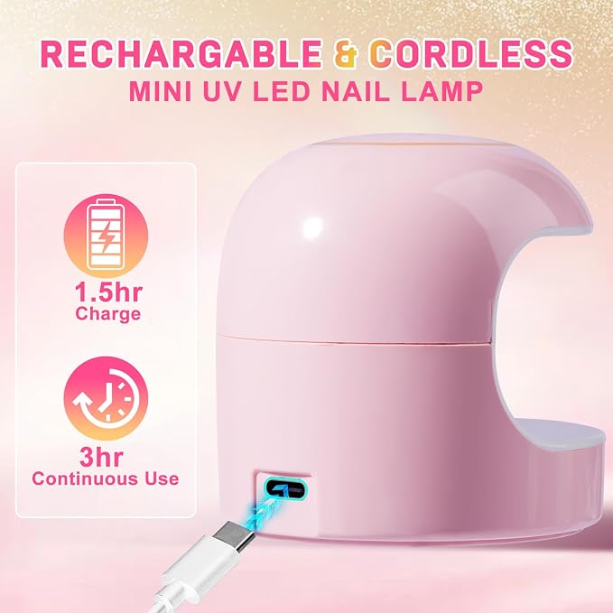 MEKK Mini Nail Lamp, 18W Cordless Single Finger UV Light for Gel Nails | Flash Cure, Portable for Travel/Home, UV Light for Detail Work, Auto-Sensor 4 Timers, Ideal for Beginners & Pros-Pink