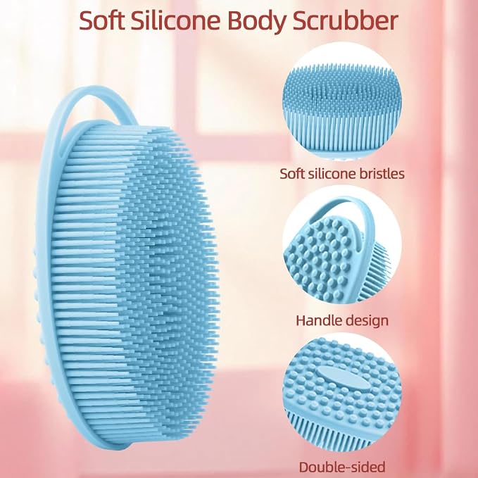 Silicone Body Scrubber 2 Pcs Silicone Loofah Exfoliating Body Scrubber for Men Women Soft Silicones Shower Scrubbers Double Sided Silicones Bath Bodys Brush for All Skin Lather Well, Gray and Blue