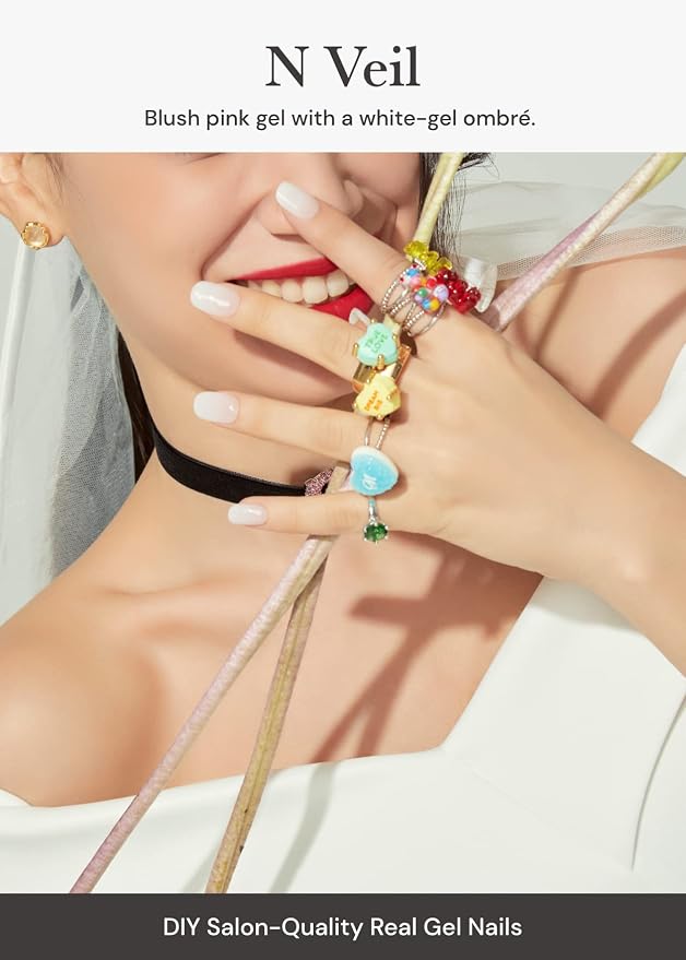 ohora Semi Cured Gel Nail Strips (N Veil) - White, Ombre, Works with Any UV/LED Lamps, Salon-Quality, Long Lasting, Easy to Apply & Remove - Includes 2 Prep Pads, Nail File & Wooden Stick