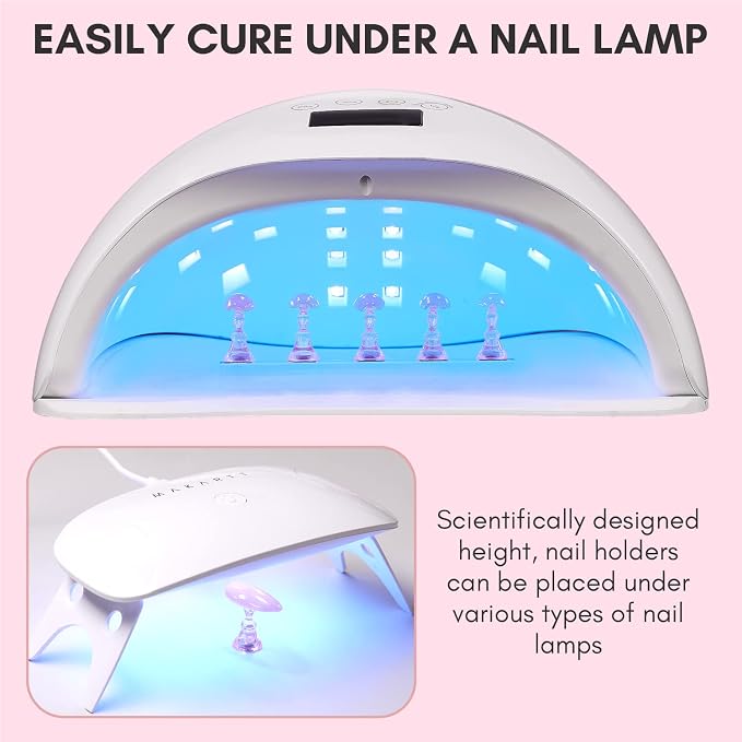 Makartt Nail Stand Kit: Magnetic Nail Holder for Press-On Nail Art Painting | Fake Nail Display Holder, Portable for Home DIY Beginner Salon Supplies, Reusable Putty Included, Aurora Pink & Clear Holders
