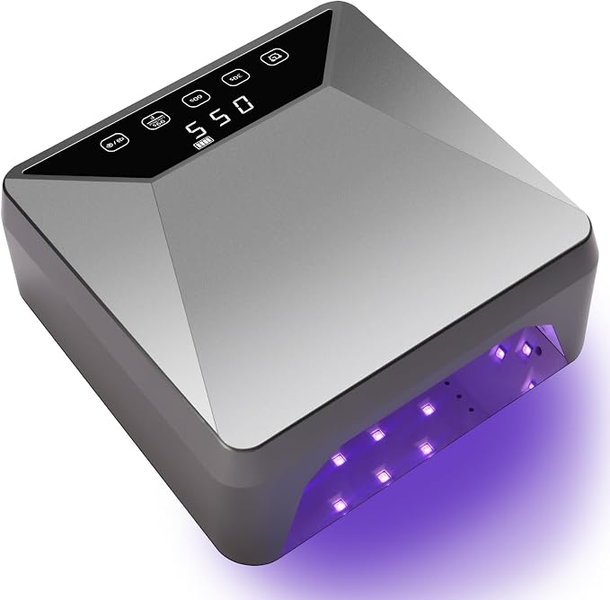 Rechargeable 78W UV LED Nail Lamp for Gel Nails, Cordless Nail Dryer with Hidden Telescopic Stand for Hands & Feet,15600mAh Battery,30/60/99/180s Custom Timer,Mirror Base,Lock Screen for Salon Home
