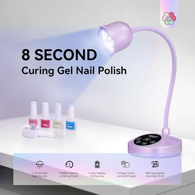 SAVILAND Advanced 30W U V Nail Lamp: Pink Gel Nail Lamp Cordless U V Light for Gel Nails Smart Sensor LED Flash Cure Lamp lampara led para uñas Profesional 8S Fast Cure Nail Salon Home Manicure