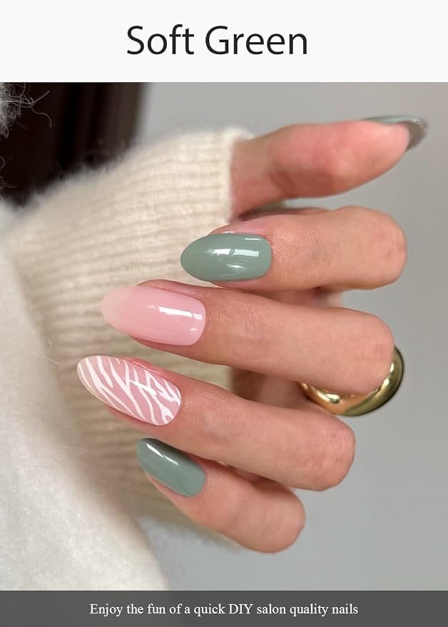 Semi Cured Gel Nail Strips (Soft Green), 20 Pcs Gel Nail Wraps, Stickers, Salon Quality, Works with Any UV Lamps