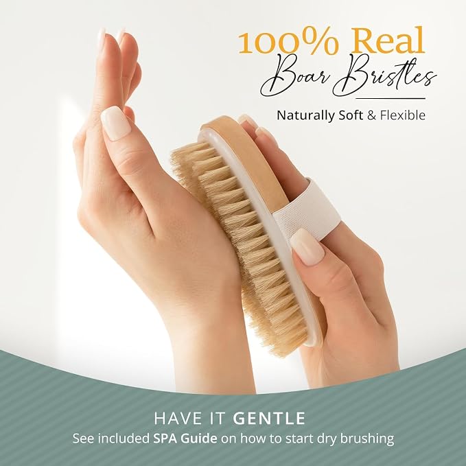 Belula 100% Boar Bristle Dry Brushing Body Brush Set, Face Brush, Gloves | Natural boar bristles, for dry skin, exfoliating face brush, bath gloves, travel bag, lymphatic drainage, boosts circulation