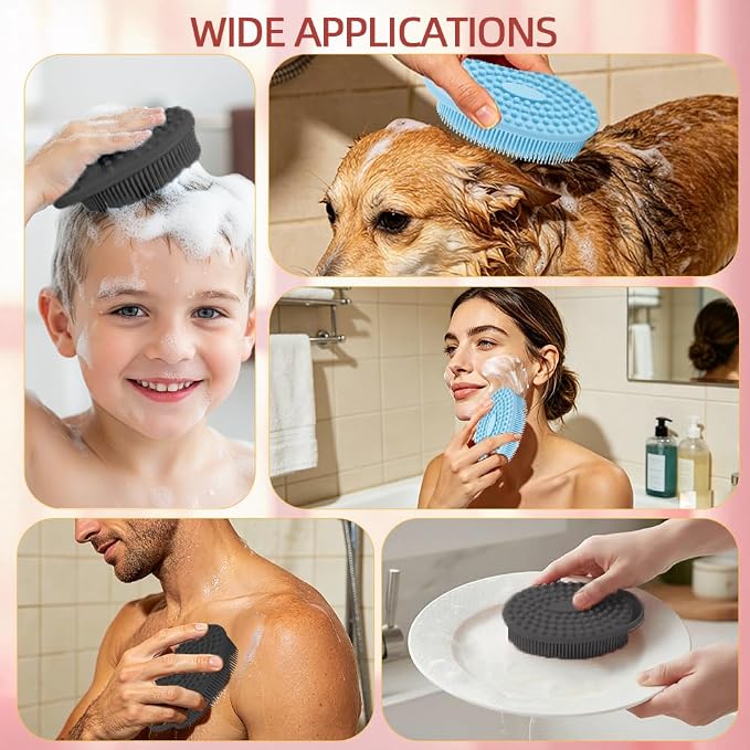 Silicone Body Scrubber 2 Pack Silicone Loofah Exfoliating Body Scrubber Soft Silicone Shower Brush with Handle Double Sided Bath Body Brush for Women Men Cleaning Massage Sensitive Skin, (Blue, Black)