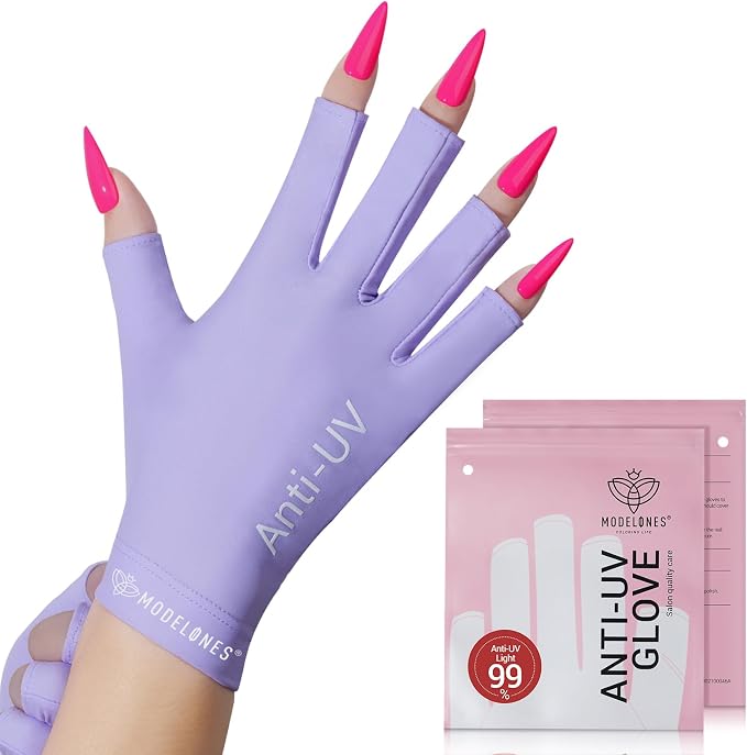 modelones UV Gloves for Gel Nail Lamp, Purple UV Gloves for Gel Manicures | Professional UPF50+ UV Protection Gloves for Manicures Art Skin Care Fingerless Glove for Women