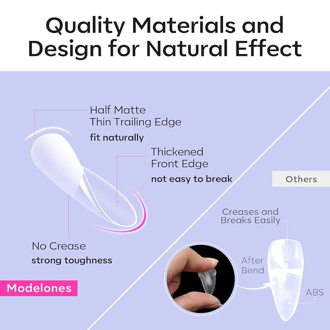 Modelones Pointed Almond Nail Tips 510pcs Medium Clear Fake Press on Nails | Half Matte Full Cover Clear Acrylic Gel False Press on Nails for Extension DIY Salon 15Sizes