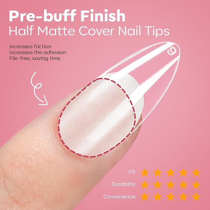 modelones X Nail Gel Kit , Solid Glue Prep Dehydrator UV Light Clipper | 510Pcs Nail Tips Almond Upgrade 15Sizes Medium Almond Press on Tips Etch for Easy Extension DIY Women Gift