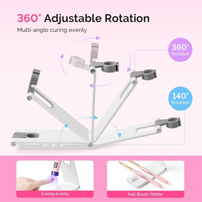 MelodySusie Pink Handheld UV Light with Stand and Rhinestone Glue Kit | Cordless Spot Cure All Soft Gels 20s/60s Timer 450mAh Battery, Super Strong Gel Nail Glue Nail Art Design