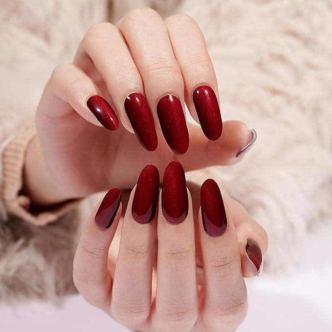 Semi Cured Gel Nail Strips - 20Pcs Burgundy UV Gel Nail Wraps with Wine Red Design, Long Lasting Salon-Quality Stickers, Includes Nails File & Wooden Stick - UV/LED Lamp Required