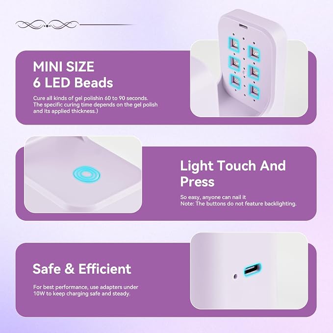 JODSONE U V Mini Nail Lamp 1500mAh Battery with Timer Cordless Portable LED Light Fast Curing for Gel Polish Purple
