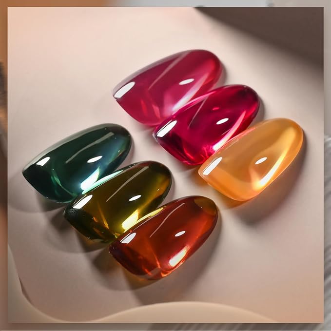 GAOY Jelly Gel Nail Polish Set, 6 Colors Red Green Brown Yellow Pink UV Gel | Layer with Cat Eye, Buildable Color, UV Lamp Required, Easy to Apply, Long Lasting, Christmas Nails, Gift for Women