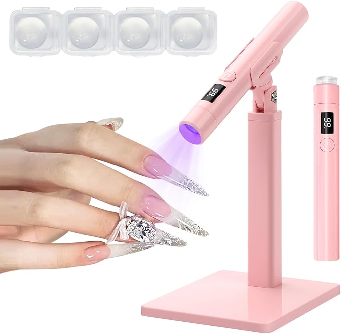 Mini UV Light for Nails, Portable Handheld UV Light for Gel Nails with Stand, Rechargeable Cordless Flash Cure Nail Lamp, Squish Pen Gel Lamp for Home/Manicure/Salon Fast Curing Pink