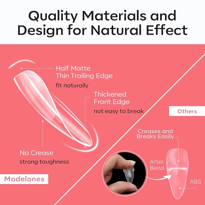 modelones X Nail Gel Kit Almond,15Sizes Fake Nails 510Pcs, 9-in-One Glue Prep Dehydrator & Portable Mini U V Light Acrylic Clipper, Extra Short Almond Press on Tips Extension Kit