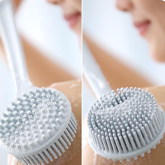 Bath Brush Double Sided Silicone Back Scrubber Bath Shower Long Handle Body Massage Brush Deep Blue