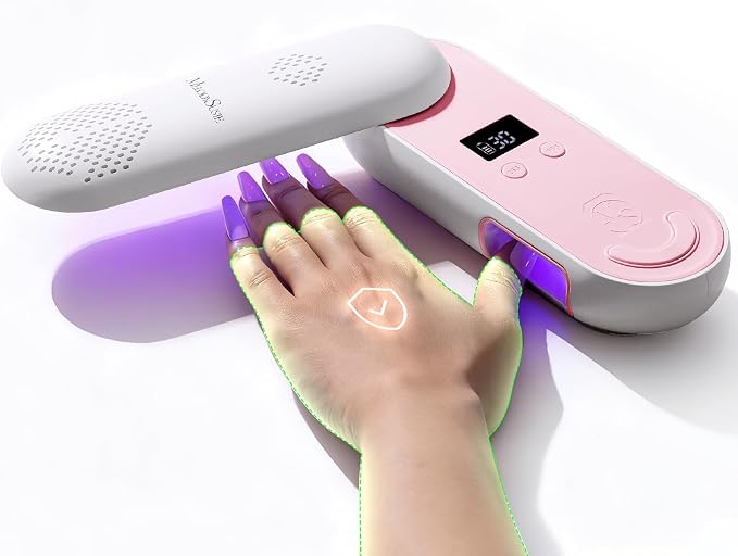 MelodySusie Compact Cordless UV Nail Lamp, P-PLUS20F with Innovative Rotatable Panel & UV Protection Design, Rechargeable UV Light Cures All Gels, Especially Rhinestone Glue & Liner Gel Polish Pink