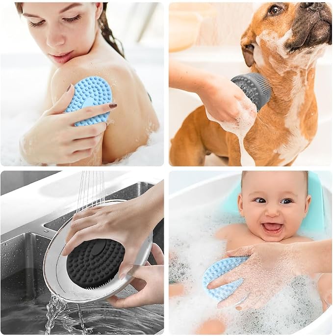 Silicone Body Scrubber Loofah Exfoliating Body Scrubber Bath Brush,Set of 3 Soft Body Scrubber Upgrade Shower Body Bath Scrubber Rich Lather Easy to Clean Suitable for Women Men-Black Blue Grey