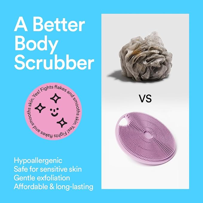 Boie USA Body Scrubber with Handle - Hygienic, Exfoliating Loofah Alternative - Feels Like Silicone Scrubber Gentle on Sensitive Skin, Hypoallergenic, BPA & Latex-Free, Made in the USA (Charcoal)