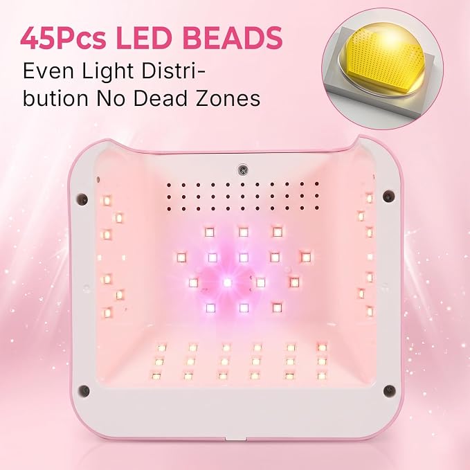 268W UV LED Nail Lamp with 4 Timers for Gel Nails, Pink | gel nail dryer for home salon use. Ideal for DIY nail art enthusiasts and beginners. Fast curing for all gel types