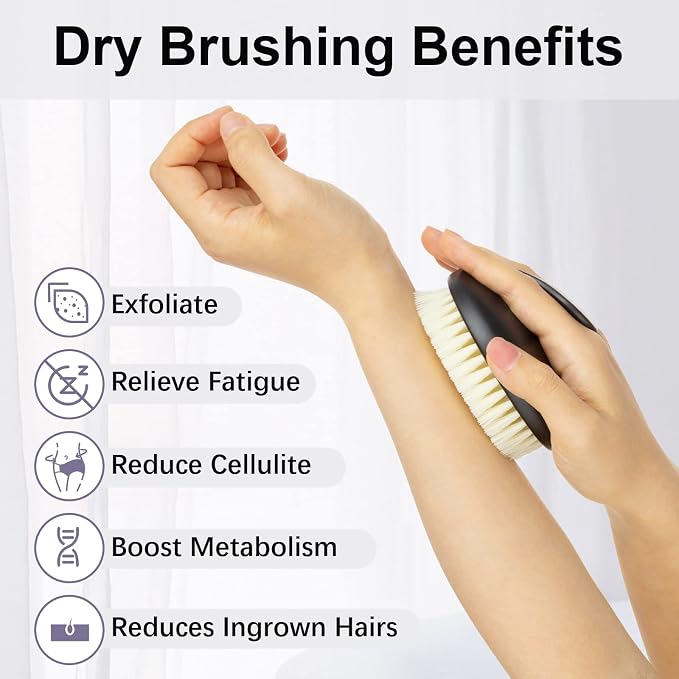 Dry Brushing Body Exfoliating Brush, Anti Slip Body Scrubber for Shower, Shower Body Cleaning Brush for Deep Cleansing & Soften Skin, Improve Circulation (Black-2 Pack)