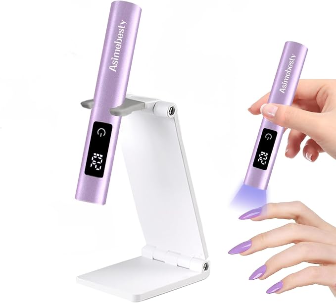 UV Light for Gel Nails, Mini UV Nail Lamp Hand held with Stand | Portable Small Nail Dryer Light for Gel Polish with 3 Timers, Rechargeable Cordless UV Light Nail for Fast Curing, Violet