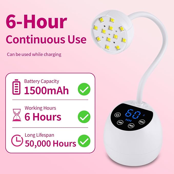 UV Nail Lamp,36W Cordless Gooseneck UV Light Gel x Flash Cure Lamp with 3 Timers and Auto Sensor for Gel Polish Nail Art(White)