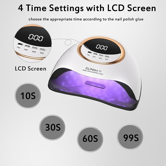 HVEST UV LED Nail Lamp 180W Nail Dryer for Gel Polish Smart 4 Timer Nail Cure Lamp 45 Lamp Beads Fast Drying Professional Nail Supplies Nail Light for Gel Nails