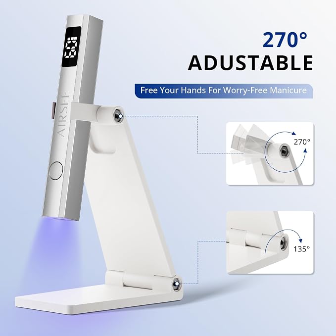 AIRSEE Cordless Mini Nail Lamp with Display & Stand for Gel Nail,Sliver | 2 Times & Rechargeable, USB Nail Dryer for Fast Cure,Rhinestone Glue Decoration,Gel Nail Strips