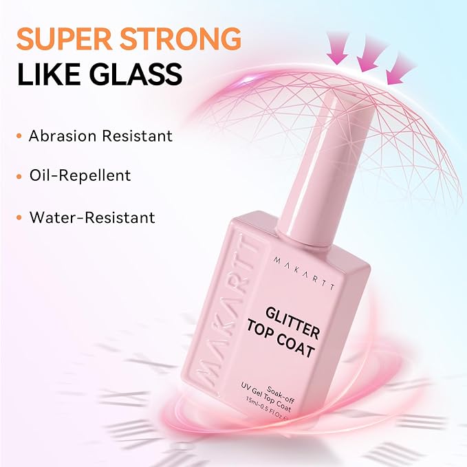 Makartt Cat Eye Glitter Gel Top Coat 15ML, Clear Cat Eye Effect | 2 in 1 No Wipe Top Coat & Cat Eye Gel Nail Polish, Saving Time, Soak Off UV LED Lamp Needed, Home DIY Salon Gift