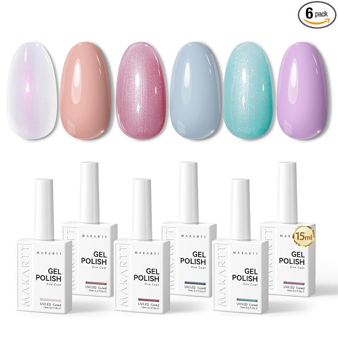 Makartt Nude Gel Nail Polish Set 15ML : 6 Shimmer Colors | Large Capacity, High-Gloss, One-Coat Coverage, Light Soft To Dark, Soak Off, UV/LED Lamp Required, Home & Salon DIY