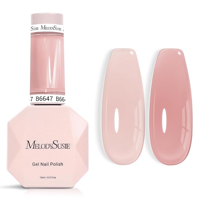MelodySusie Jeweliver Jelly Gel Nail Polish, 0.5Fl.oz Clear Sheer Pink Gel Polish Soak Off UV LED Light Cure Gift for Women Manicure Nail Art DIY at Home B6647