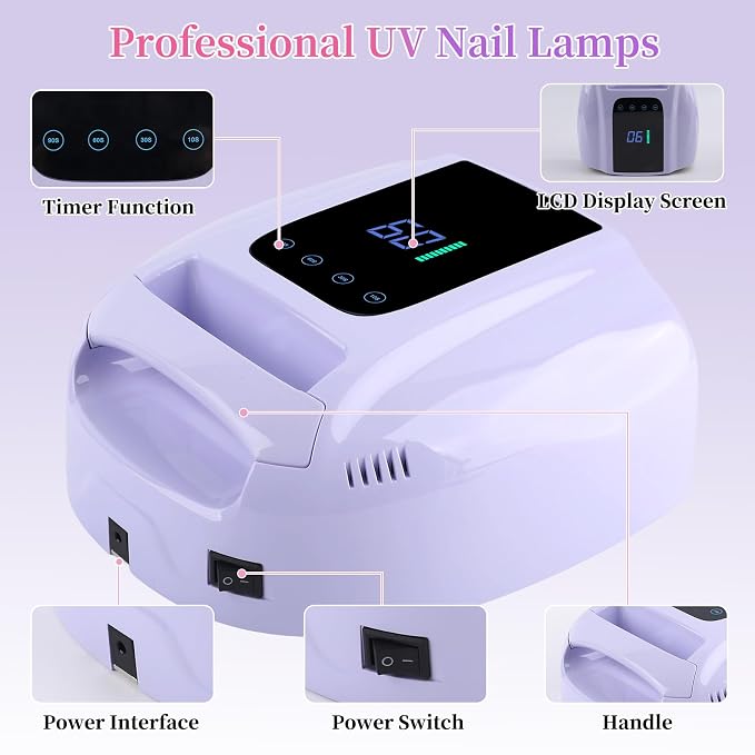 96W Rechargeable UV LED Nail Lamp, Cordless UV Light for Nails with LCD Display Auto Sensor, 4 Timer Setting and Smart Sensor Nail Dryer,Nail Cure Light with Removable Bottom(Violet)
