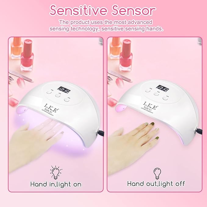 Wisdompark 72W UV LED Nail Lamp, UV Light for Gel Nails with 15 Beads Curing lamp 3 Timer Nail Dryer, LCD Display, Auto Sensor, Professional Nail Lamps for Gel Polish for Advanced DIY at Home