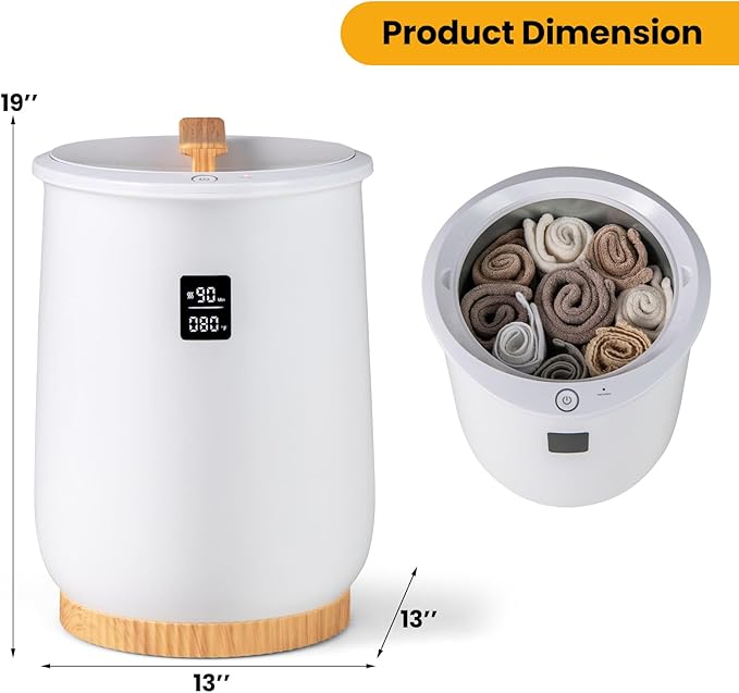 Tangkula Towel Warmer Bucket, 20L Heated Towel Warmer w/LED Display, 1-Button Control & 20/40/60/90 Min Timer, Luxury Bathroom Spa Towel Heater w/Fragrant Disc Holder & Auto Shut Off (White, 20L)
