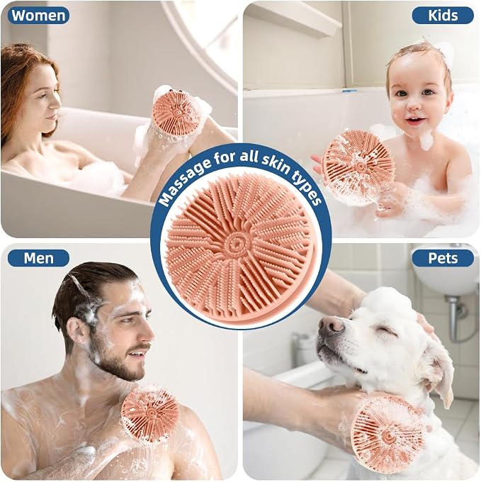 Silicone Body Scrubber, 2pcs Dual-Sided Silicone Loofah 2-in-1 Silicones Shower Scrubbers Exfoliating Body Scrubber for Women Men Soft Silicones Bath Shower Brush for All Skin Lather Well (Pink&Gray)