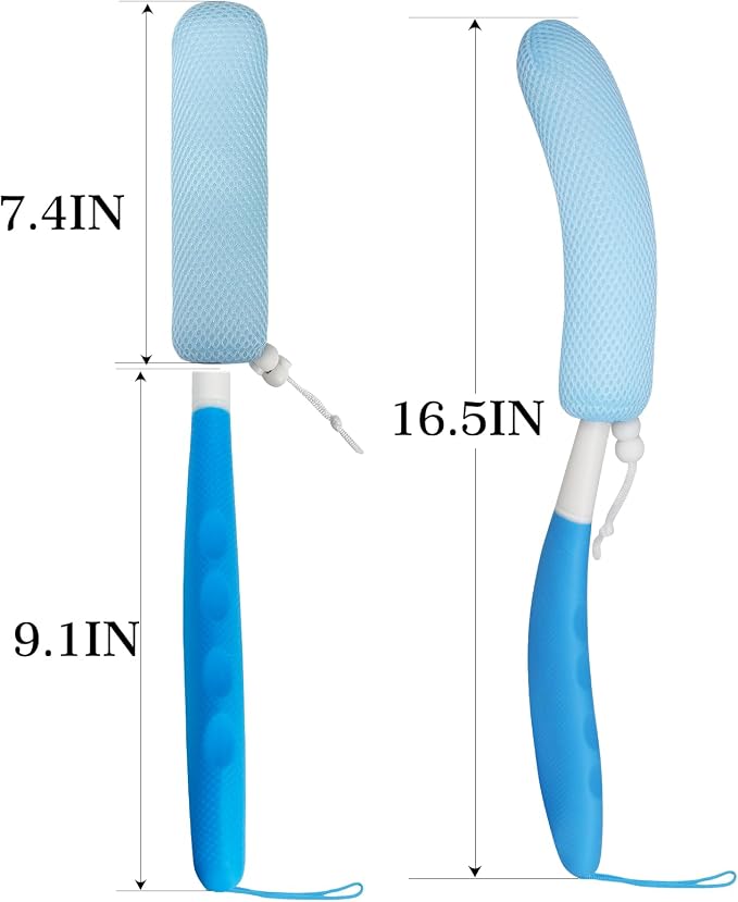 Back Scrubber for Shower,15.35" Long Handle Shower Brush for Body | Back Brush for Shower for Men Women, Long Handled Bath Sponge for Deep Clean,Exfoliating,Anti-Slip Curve Handled