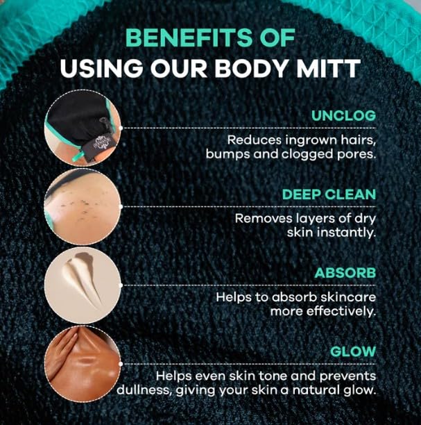 Dermasuri - Deep Exfoliating Glove - Korean Exfoliating Mitt & Body Scrubber - Keratosis Pilaris Treatment Scrub - Self Tanner Mitt & Ingrown Hair Exfoliator - Shower Gloves for Women & Men - Teal