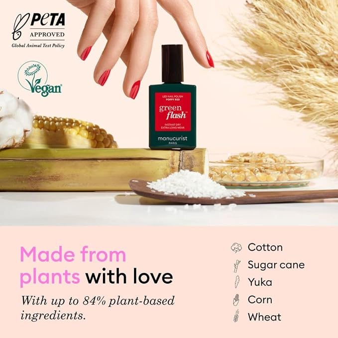 Manucurist Green Flash Solar Shimmer White LED Gel Nail Polish | LED Gel Polish & Semi-Permanent Nail Varnish, UV Nail Lamp - 12-Free, Bio-Sourced, Vegan, Made in France, 0.5 fl oz