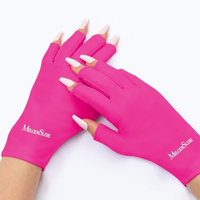 MelodySusie UPF50+ Fingerless UV Protection Gloves for Gel Manicures | Cool breathable fabric,professional UPF50+ UV protection,fingerless design ideal for salon & home gel manicure,Anti UV Light