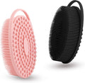 2 Pack Silicone Body Scrubber with Loofah Exfoliating Soft Body Shower Scrubber for Skin, 2 in 1 Bath and Shampoo Wash Brush for Skin Exfoliation Men Women (Black&Pink)