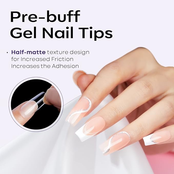 Modelones Medium Square Nail Tips 510pcs Soft Pre Etched Fake Nails Gel | Half Matte Full Cover Acrylic Gel Kit Press on Manicure Extension DIY Salon 15 Sizes