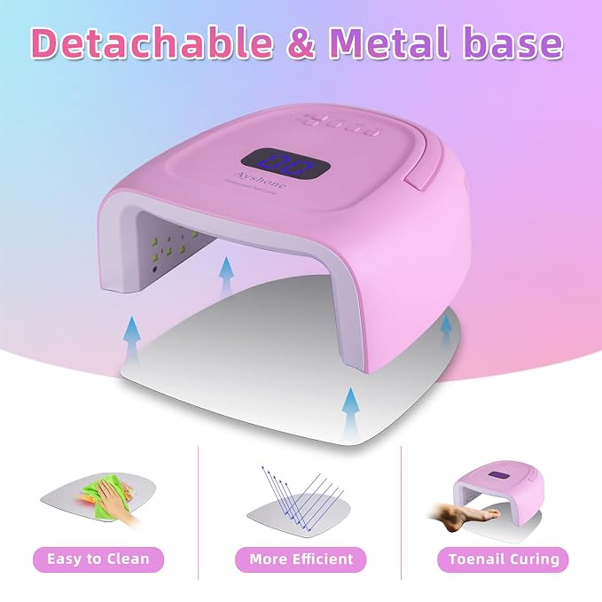 Rechargeable LED Gel Nail Lamp,60W Cordless UV Led Nail Light Nail Dryer for Gel Nails with Lifting Handle Touch Sensor LCD Screen (Pink)