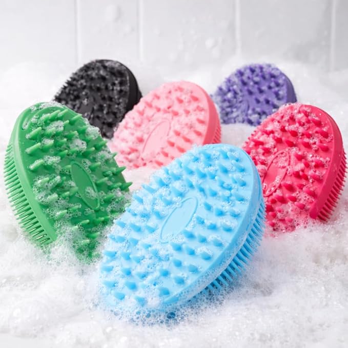 All-in-One Exfoliating Shower Brush – Gentle Silicone Loofah for Sensitive Skin with Dual-Purpose Scalp Massage for Spa-Quality Showers Daily (1pck) (Hot Pink)