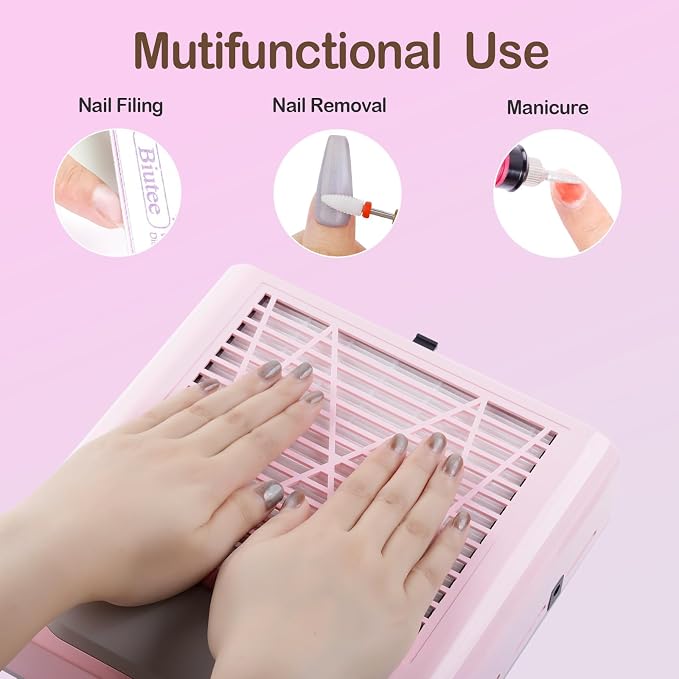 Biutee Nail Dust Collector 80W Nail Vacuum Dust Fan Nail Dust Extractor | 2 Reusable Filters, 80W Suction, Low Noise, High-efficiency Heat Dissipation, for Manicure Salon & Home